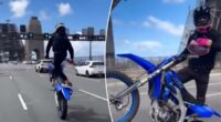 Chilling footage shows dirt bike riderâs ârecklessâ act on busy bridge: âDeath-defying stuntsâ